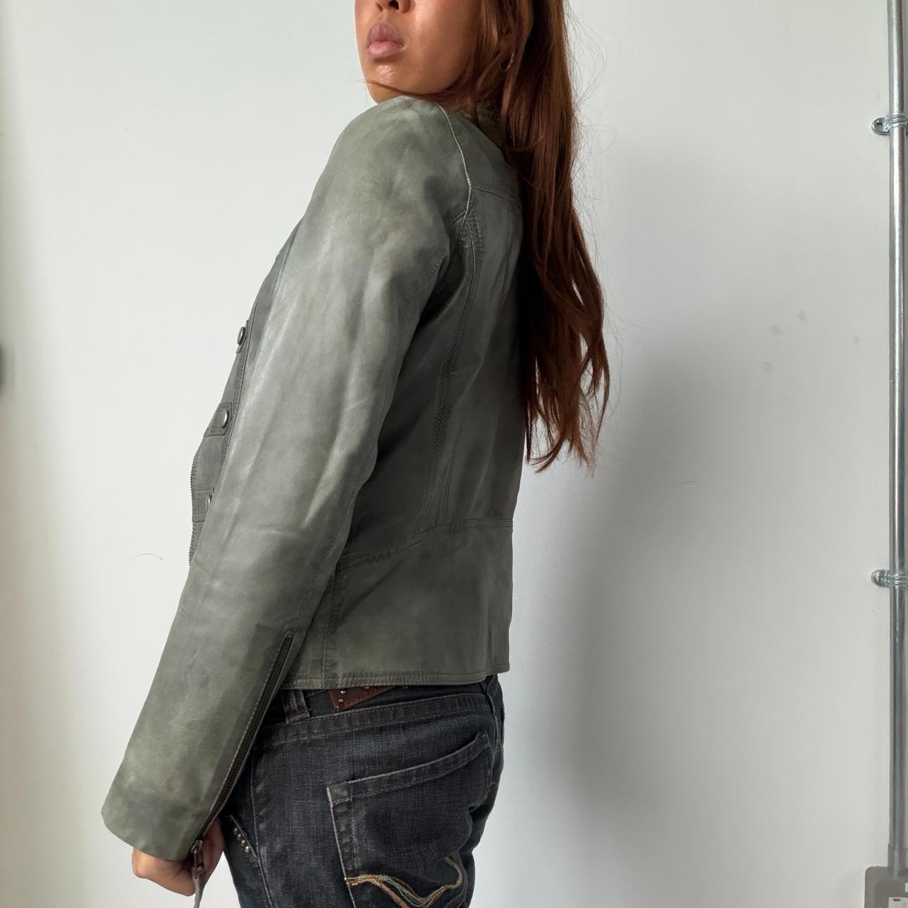 Vintage Grey Blue Military Leather Jacket