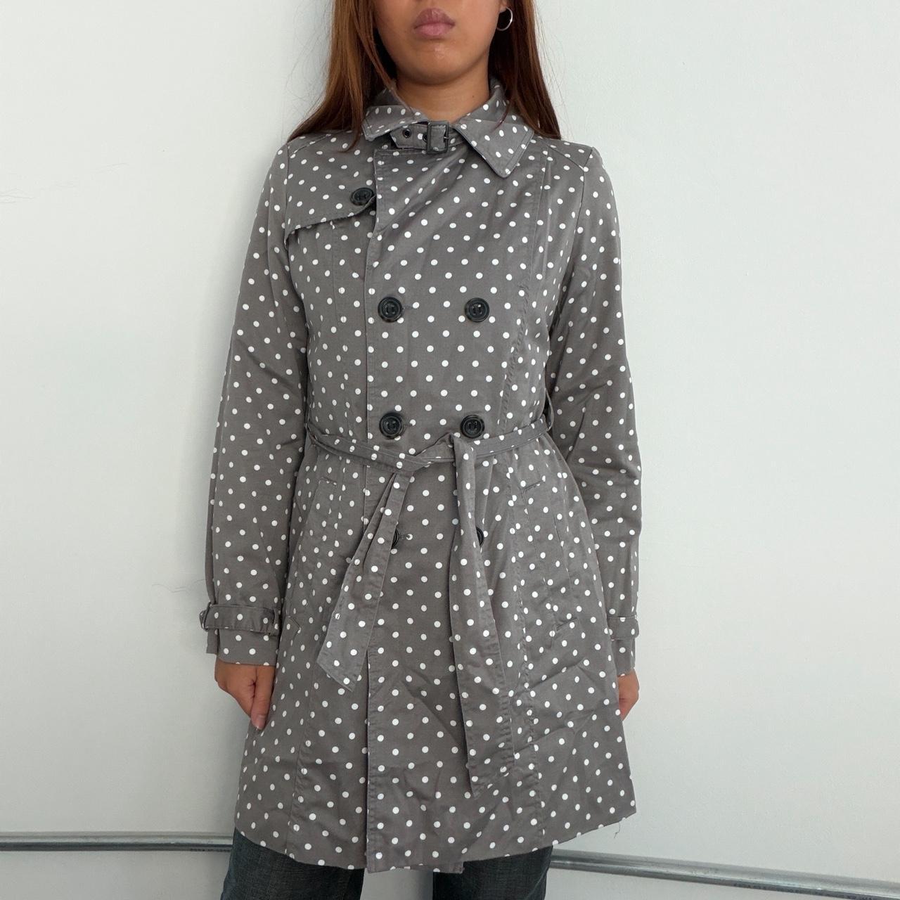 Vintage Grey Pola Dot Trench Coat