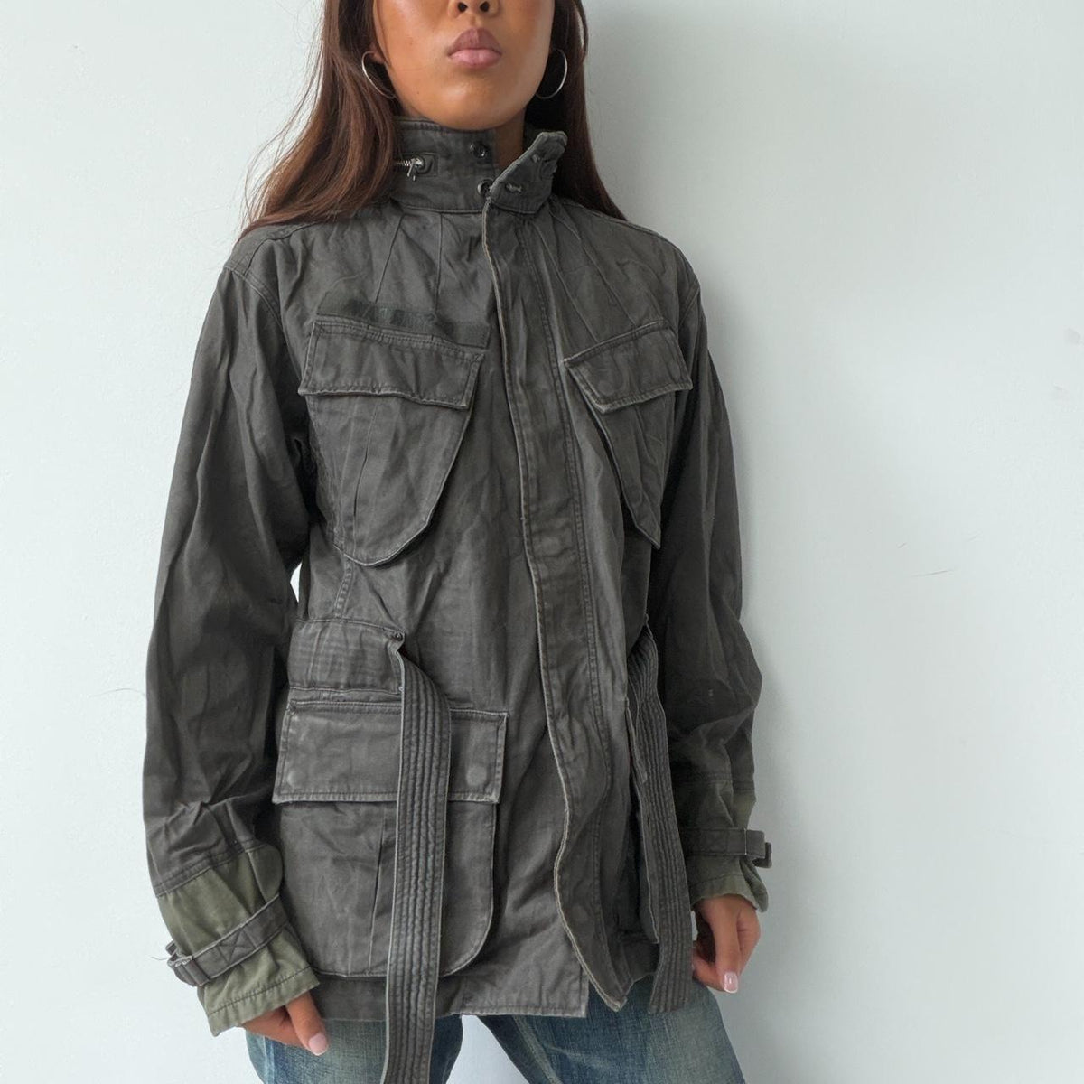 Vintage Dark Khaki Utility Jacket