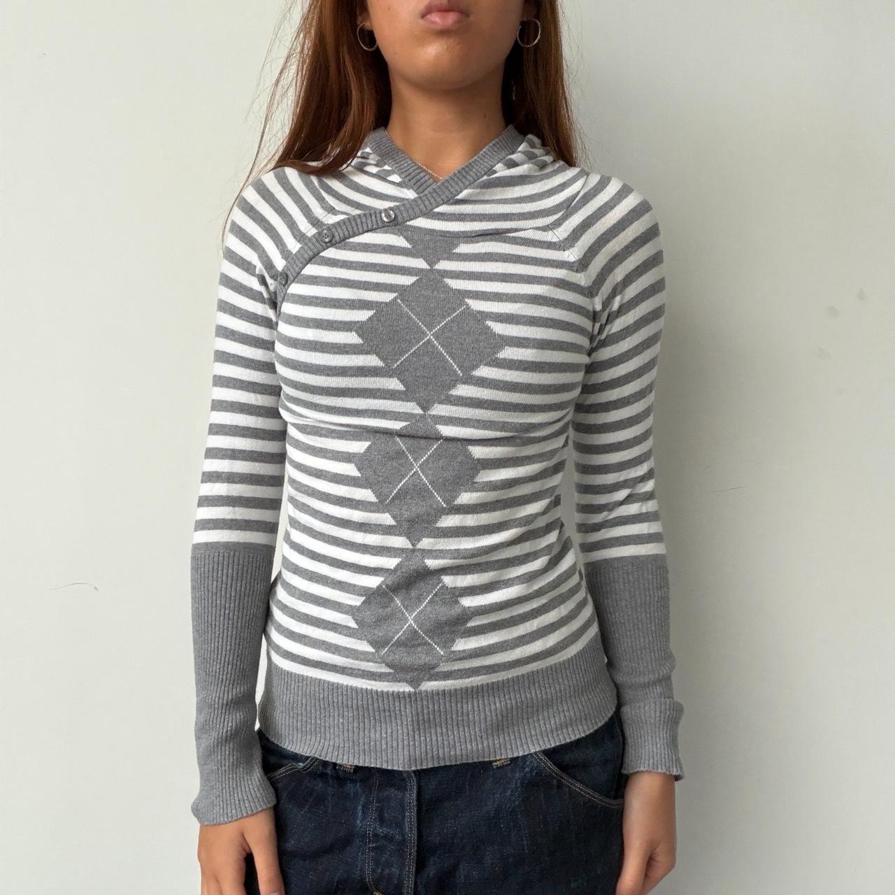 Vintage Grey Stripe Hooded Knit