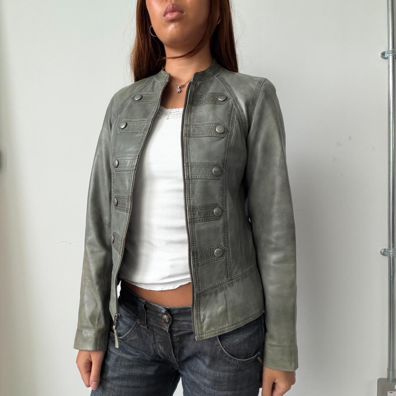 Vintage Grey Blue Military Leather Jacket