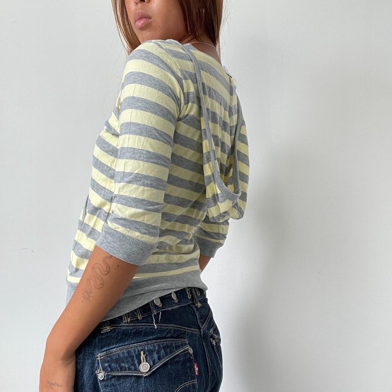 Vintage Yellow Grey Stripe Hooded Top