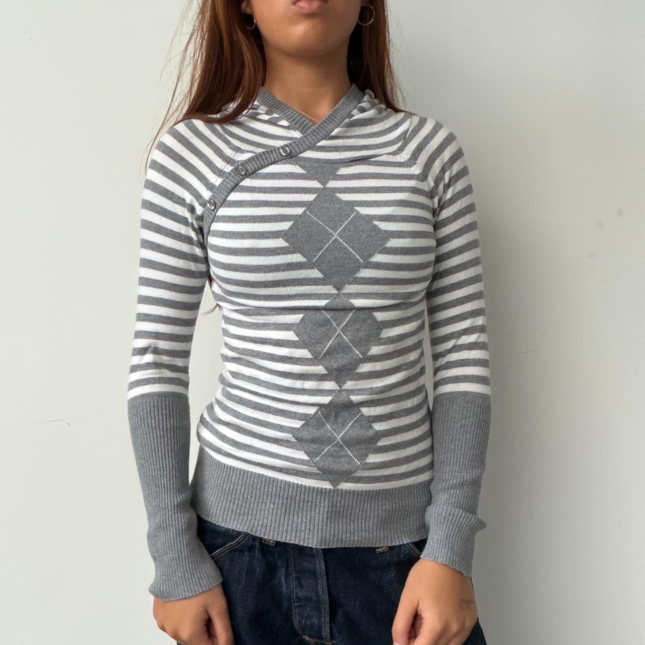 Vintage Grey Stripe Hooded Knit