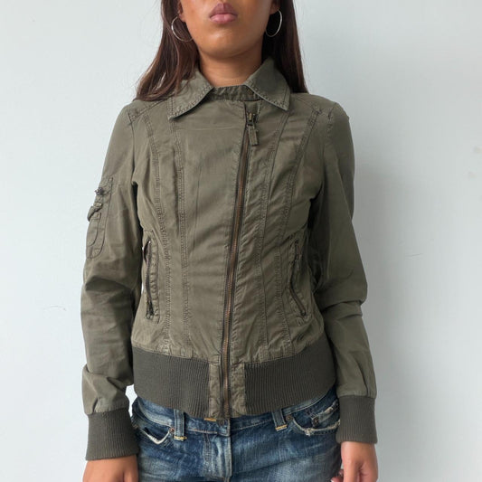 Vintage Khaki Asymmetric Jacket