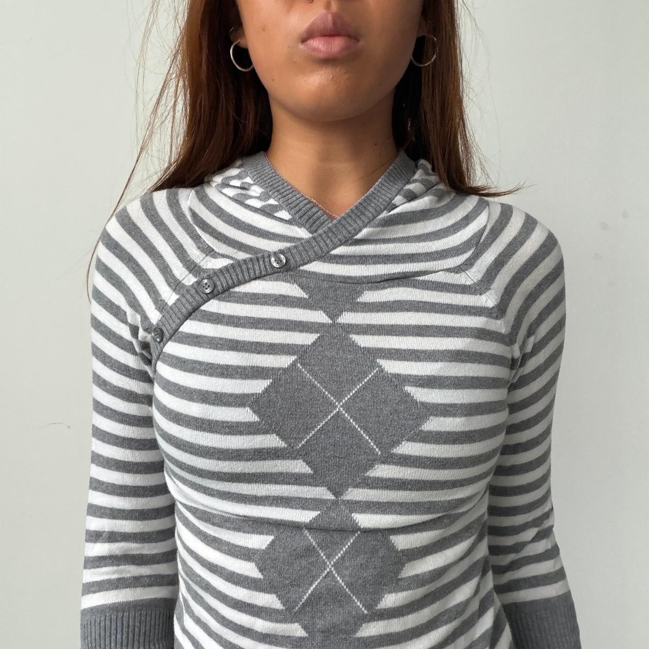 Vintage Grey Stripe Hooded Knit