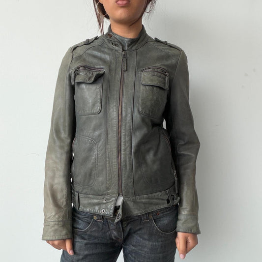 Vintage Grey Leather Jacket