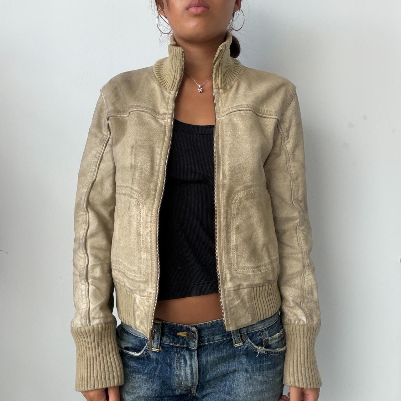 Vintage Beige Lined Leather Jacket