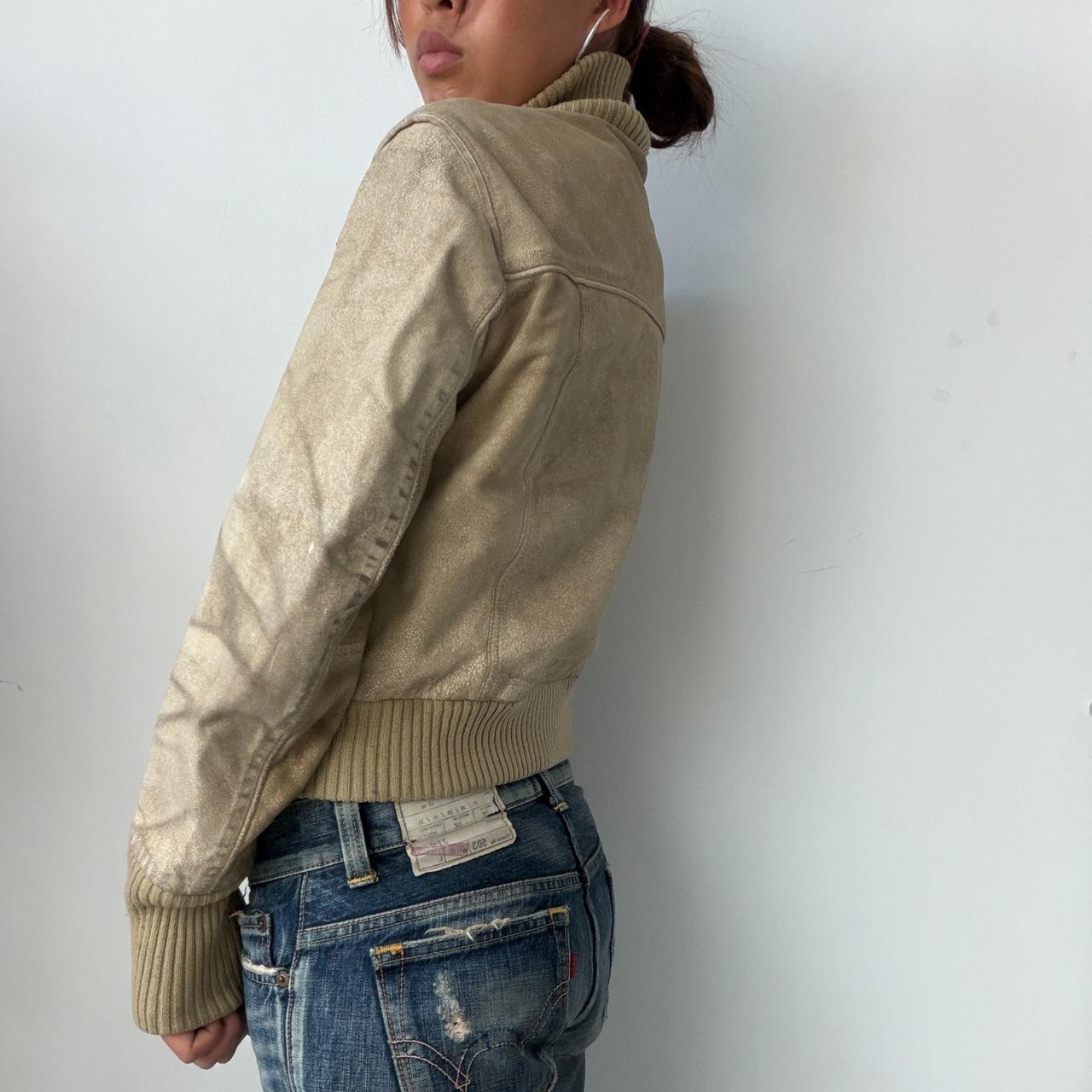 Vintage Beige Lined Leather Jacket