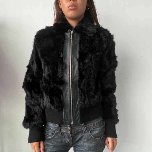 Vintage Black Rabbit Fur Jacket