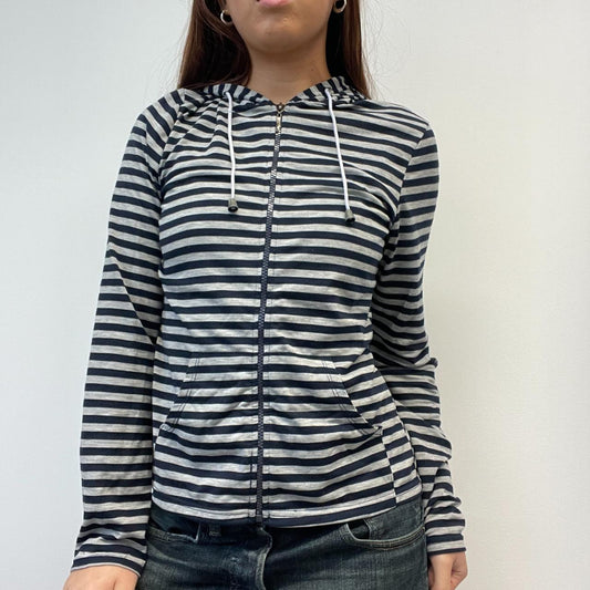 Navy/Grey Stripy Zip Up Hoodie