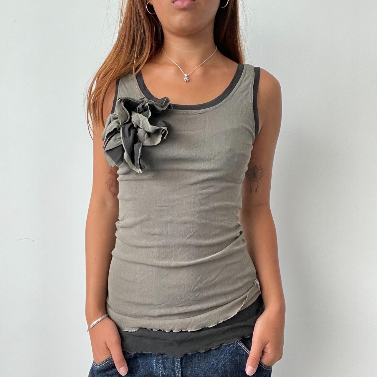 Vintage Khaki Black Mesh Top