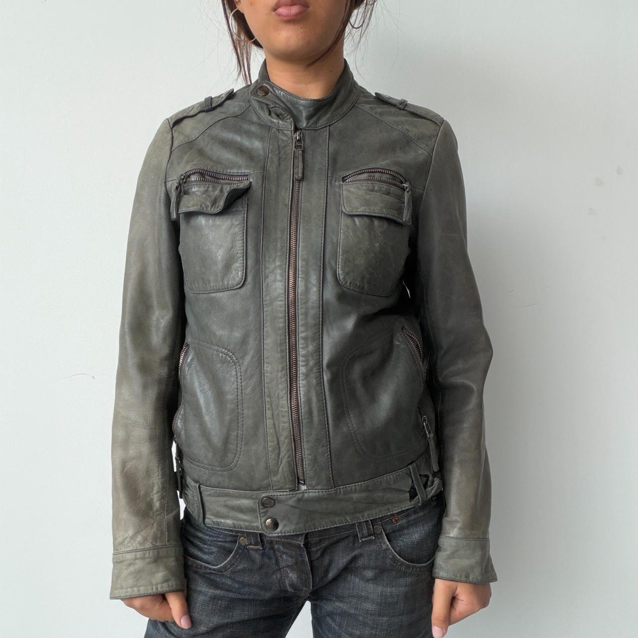 Vintage Grey Leather Jacket