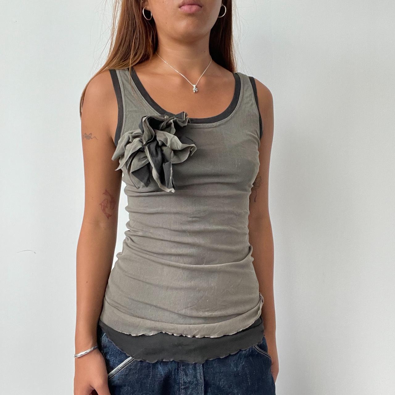 Vintage Khaki Black Mesh Top