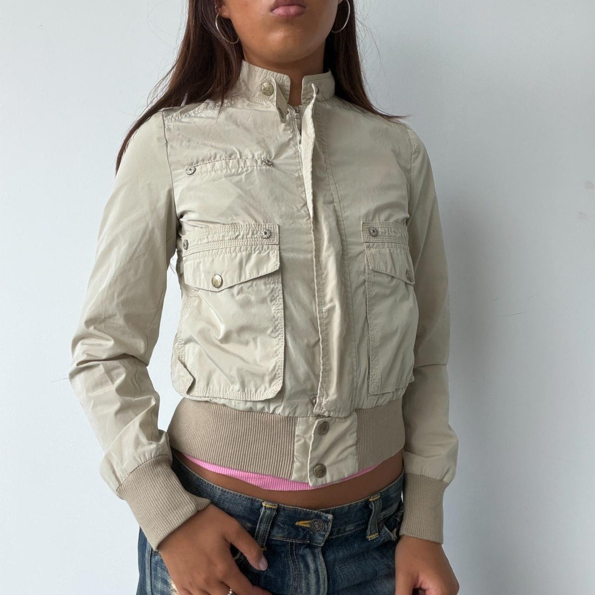 Vintage Beige Zip Up Jacket