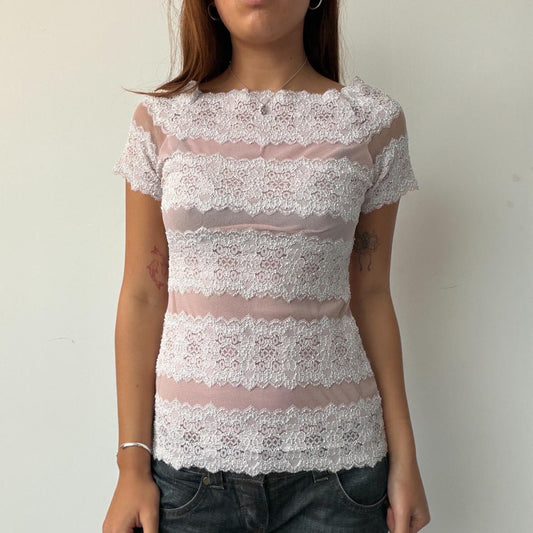 Vintage Baby Pink Lace Top