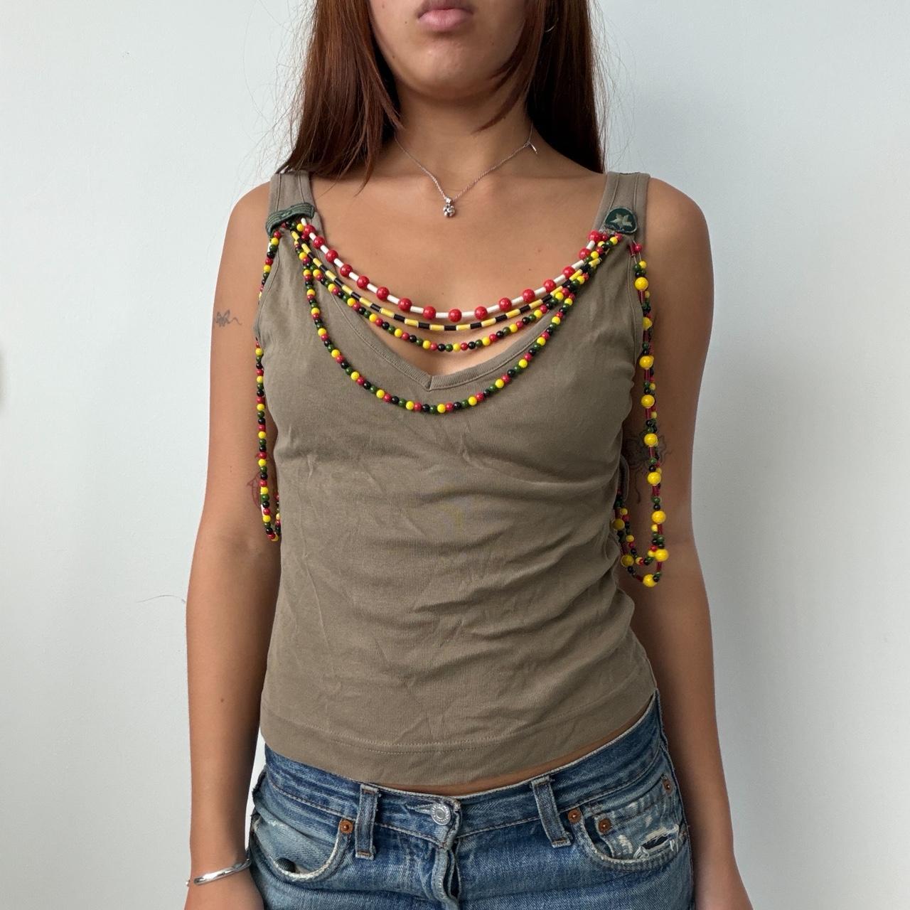 Vintage Khaki Beaded Top