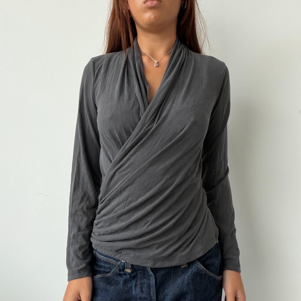 Vintage Grey Gathered Open Neck Top