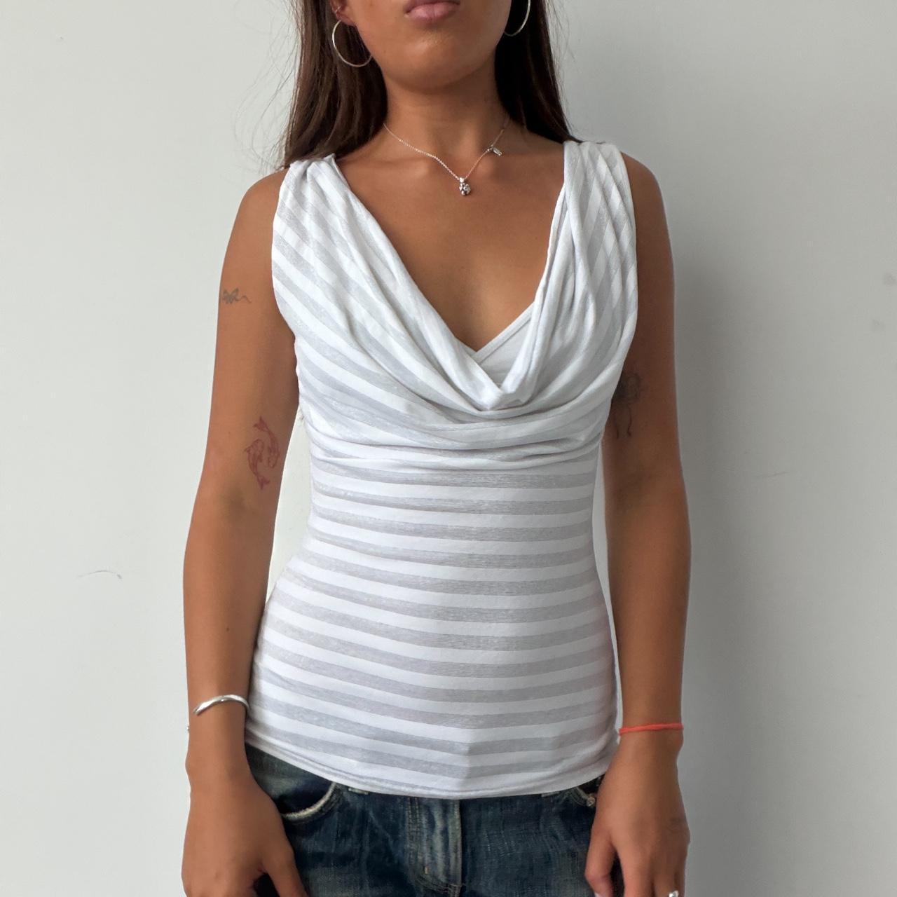 Vintage White Stripe Cowl Neck