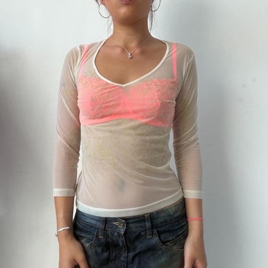 Vintage Beige Sheer V-Neck Top