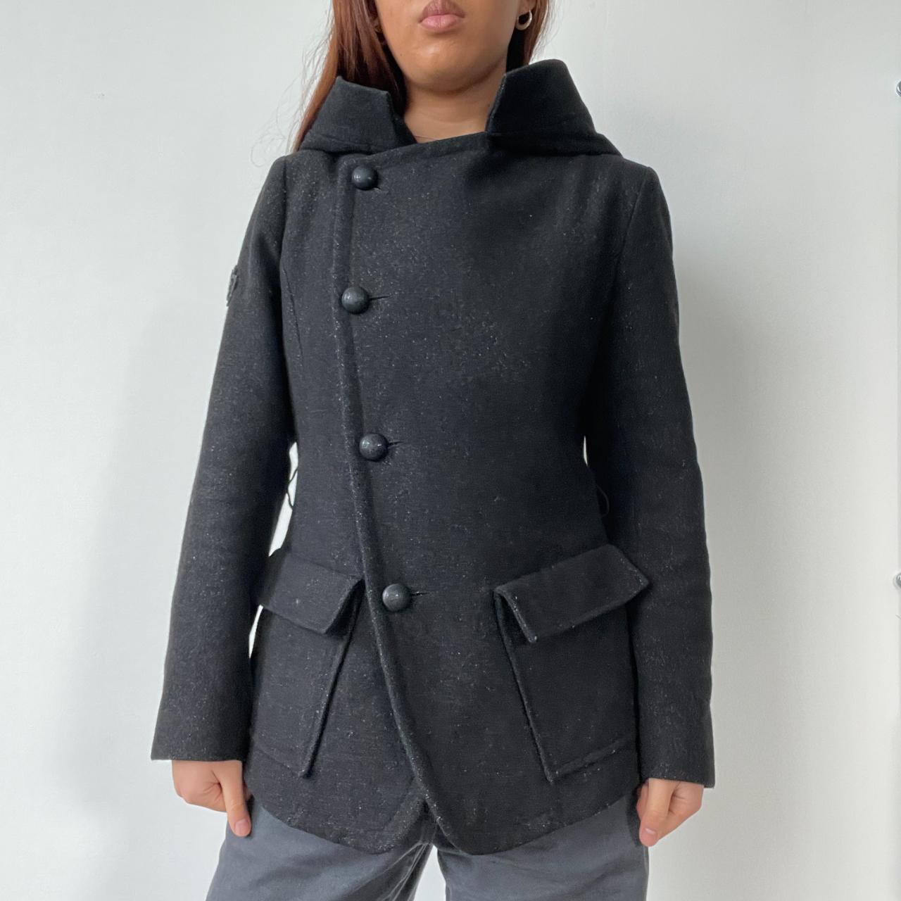 Vintage Black Wool Hooded Coat