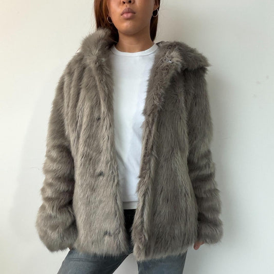Vintage Grey Hooded Fur Jacket