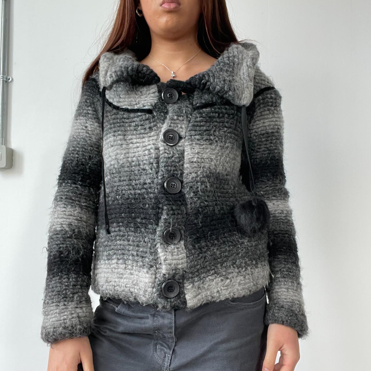 Black/Grey Contrast Knit Cardigan