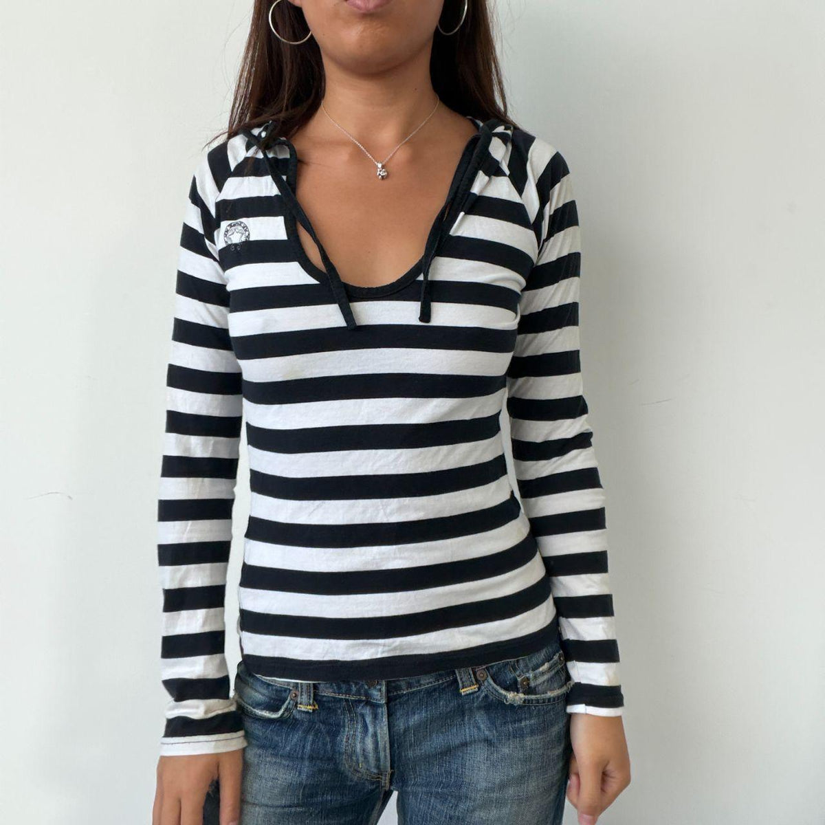 Vintage Striped Hooded Long Sleeve Top