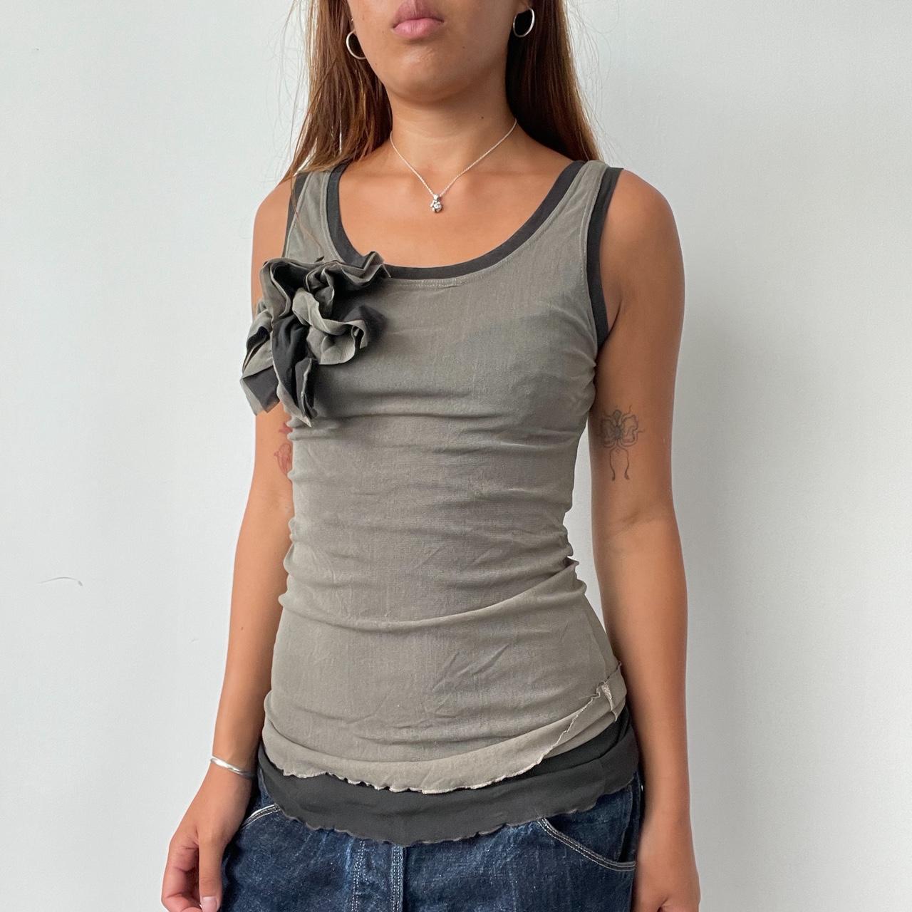 Vintage Khaki Black Mesh Top