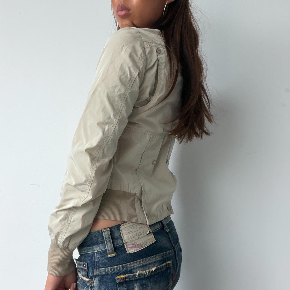 Vintage Beige Zip Up Jacket