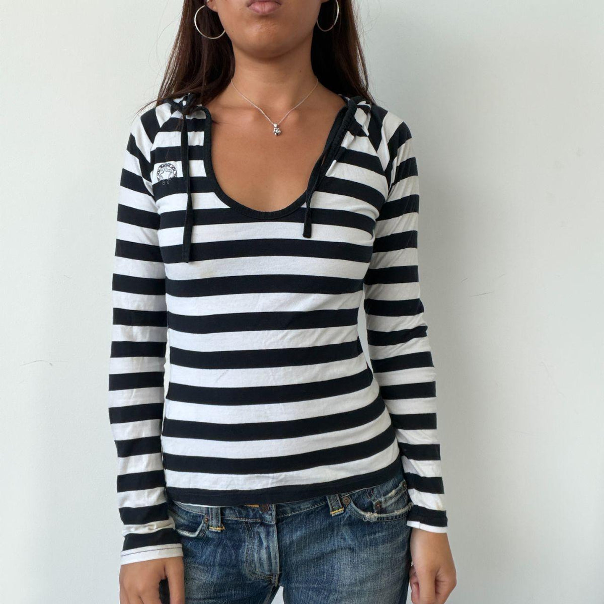 Vintage Striped Hooded Long Sleeve Top