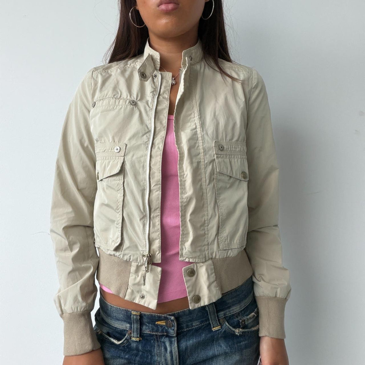 Vintage Beige Zip Up Jacket