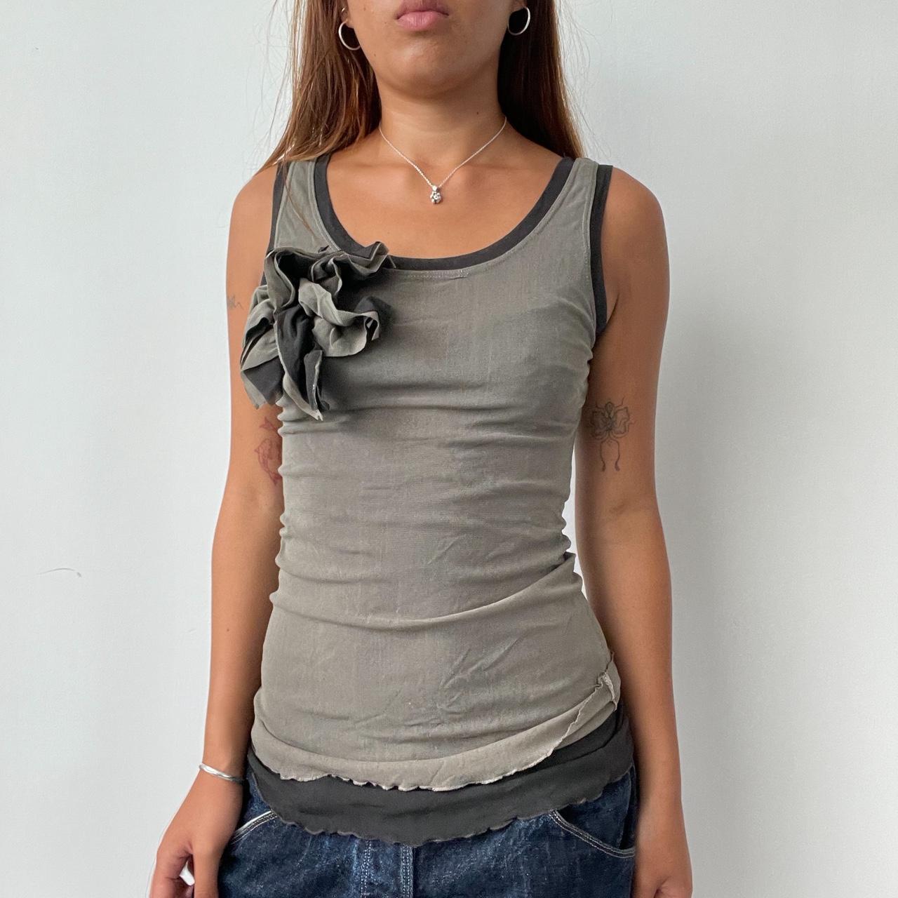 Vintage Khaki Black Mesh Top