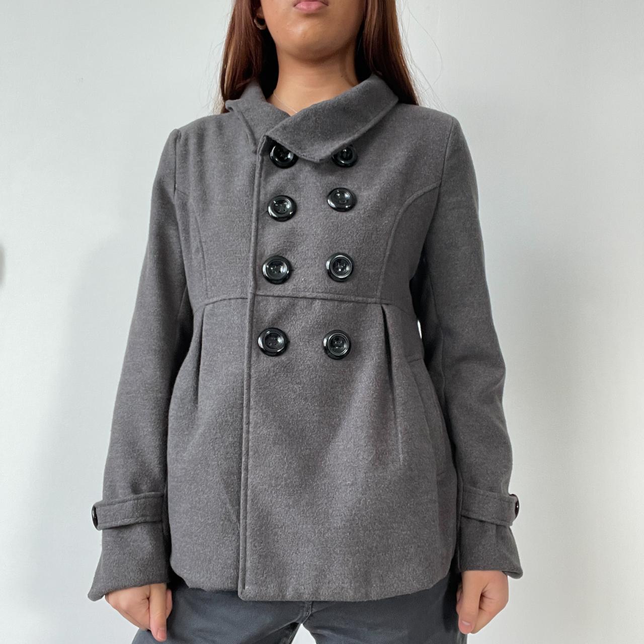 Grey Wool Pleated Peacoat