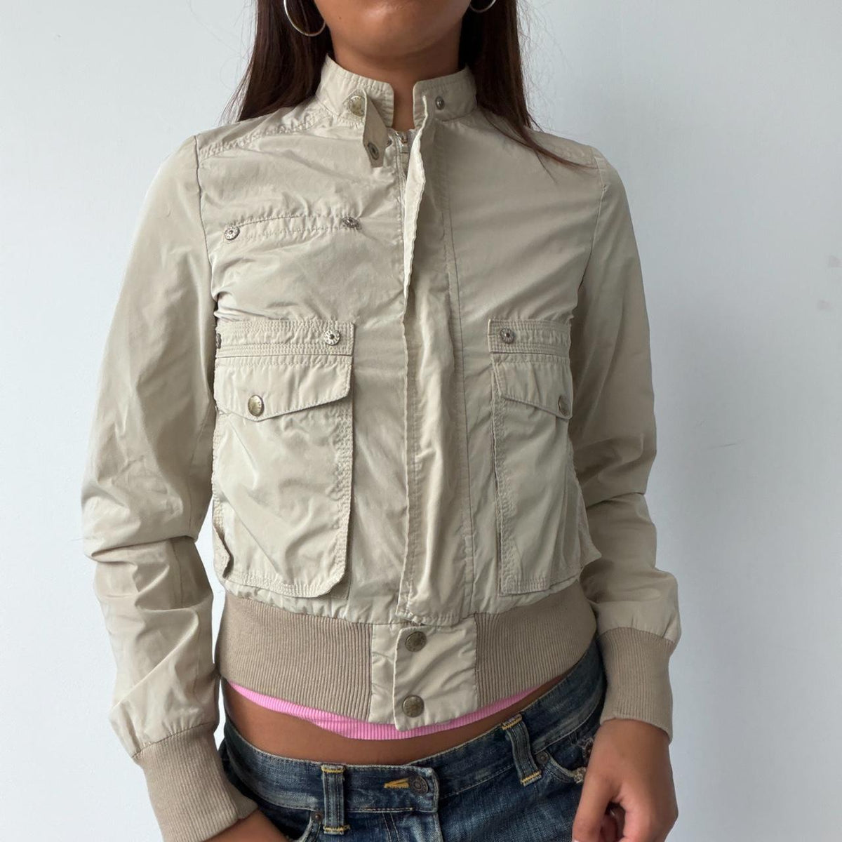Vintage Beige Zip Up Jacket