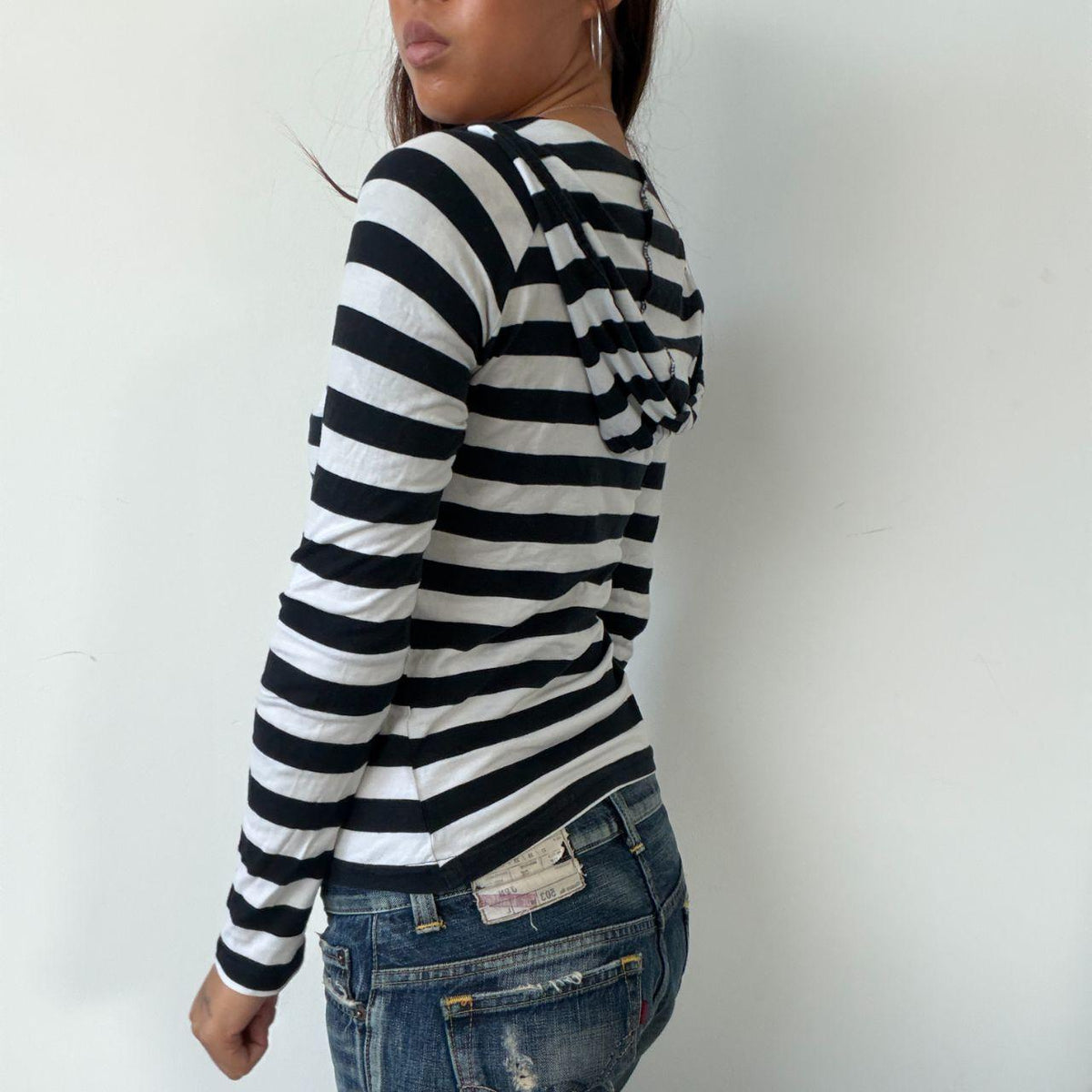 Vintage Striped Hooded Long Sleeve Top