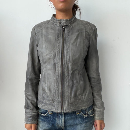 Vintage Grey Leather Jacket