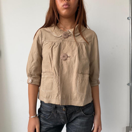 Vintage Beige Leather Peacoat