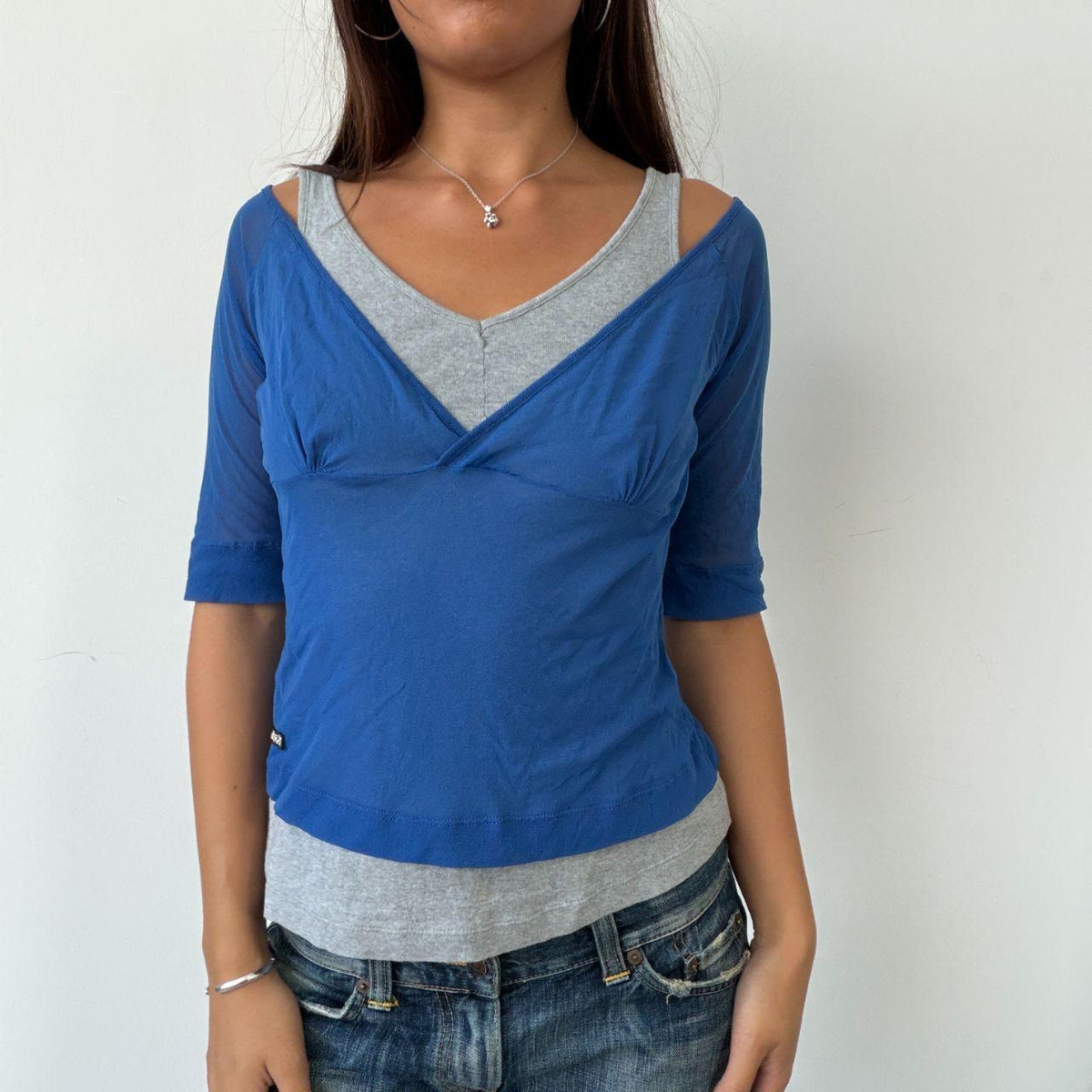 Vintage Blue Sheer Grey Top