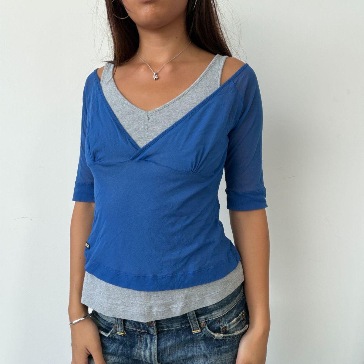 Vintage Blue Sheer Grey Top