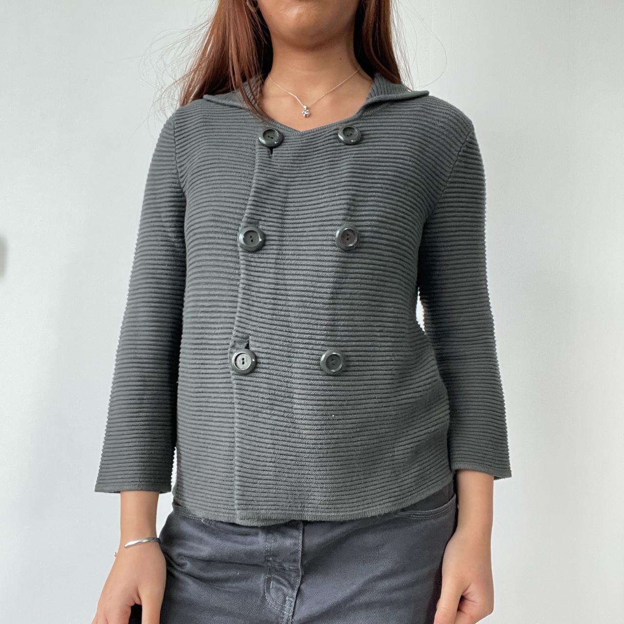 Grey Ribbed Button Up Cardigan