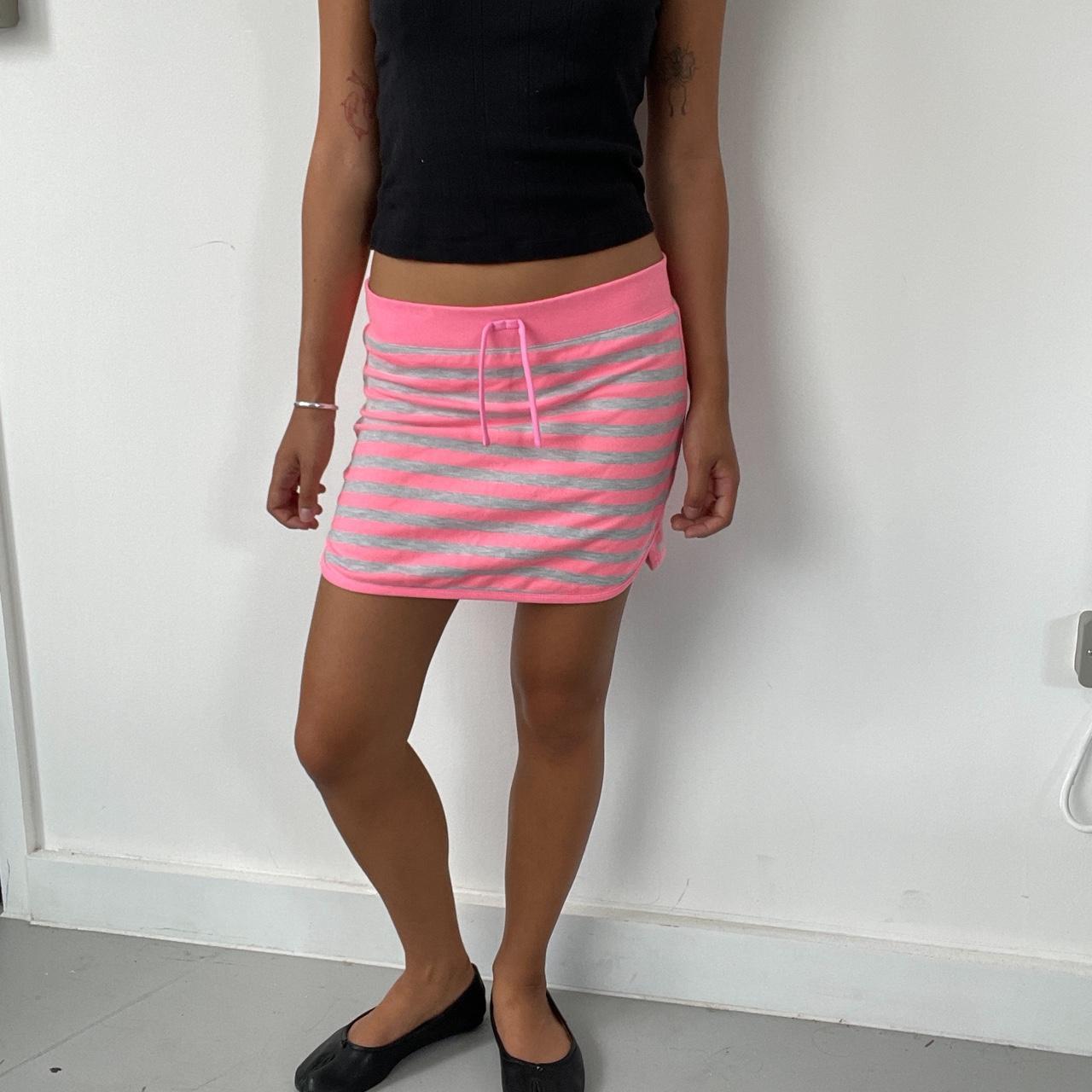 Vintage Neon Pink and Grey Striped Mini Skirt