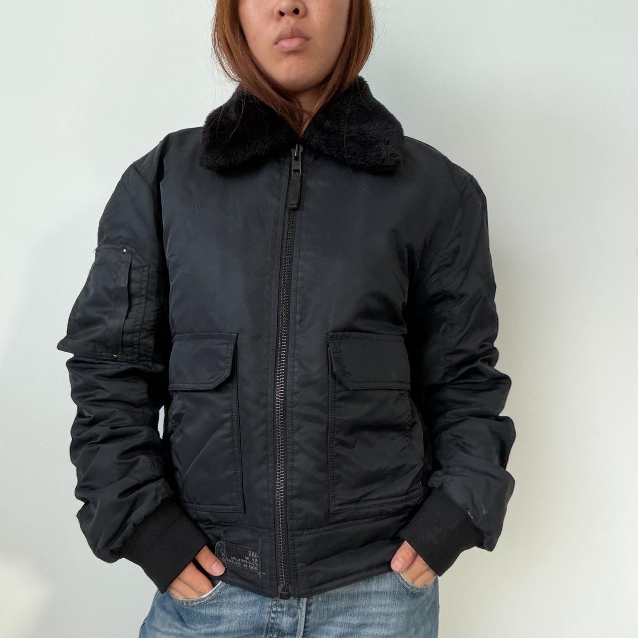 Vintage Black Collared Bomber Jacket