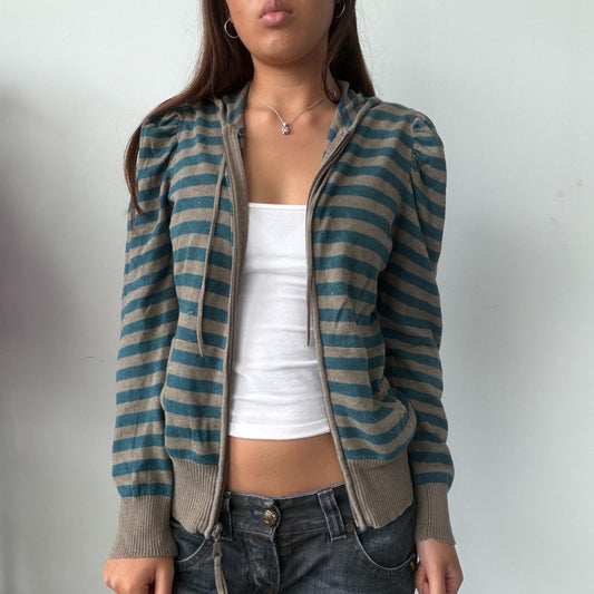 Vintage Stipe Zip Up Hooded Jumper