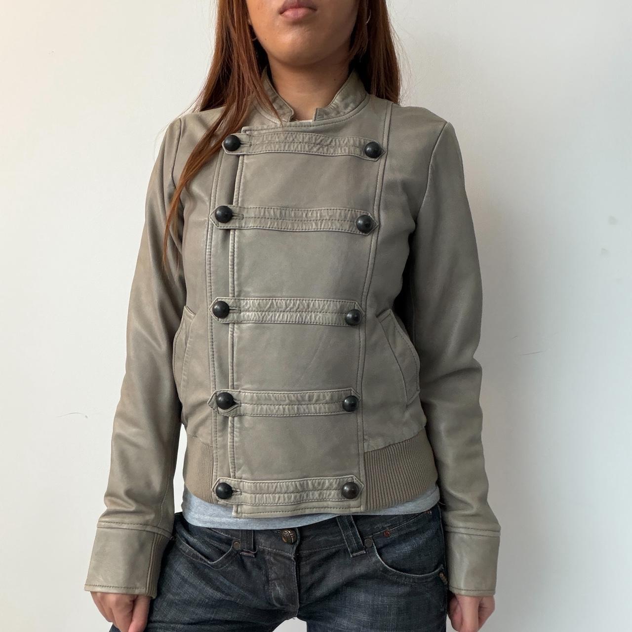 Vintage Grey Comptoir Des Cotonniers Military Leather Jacket