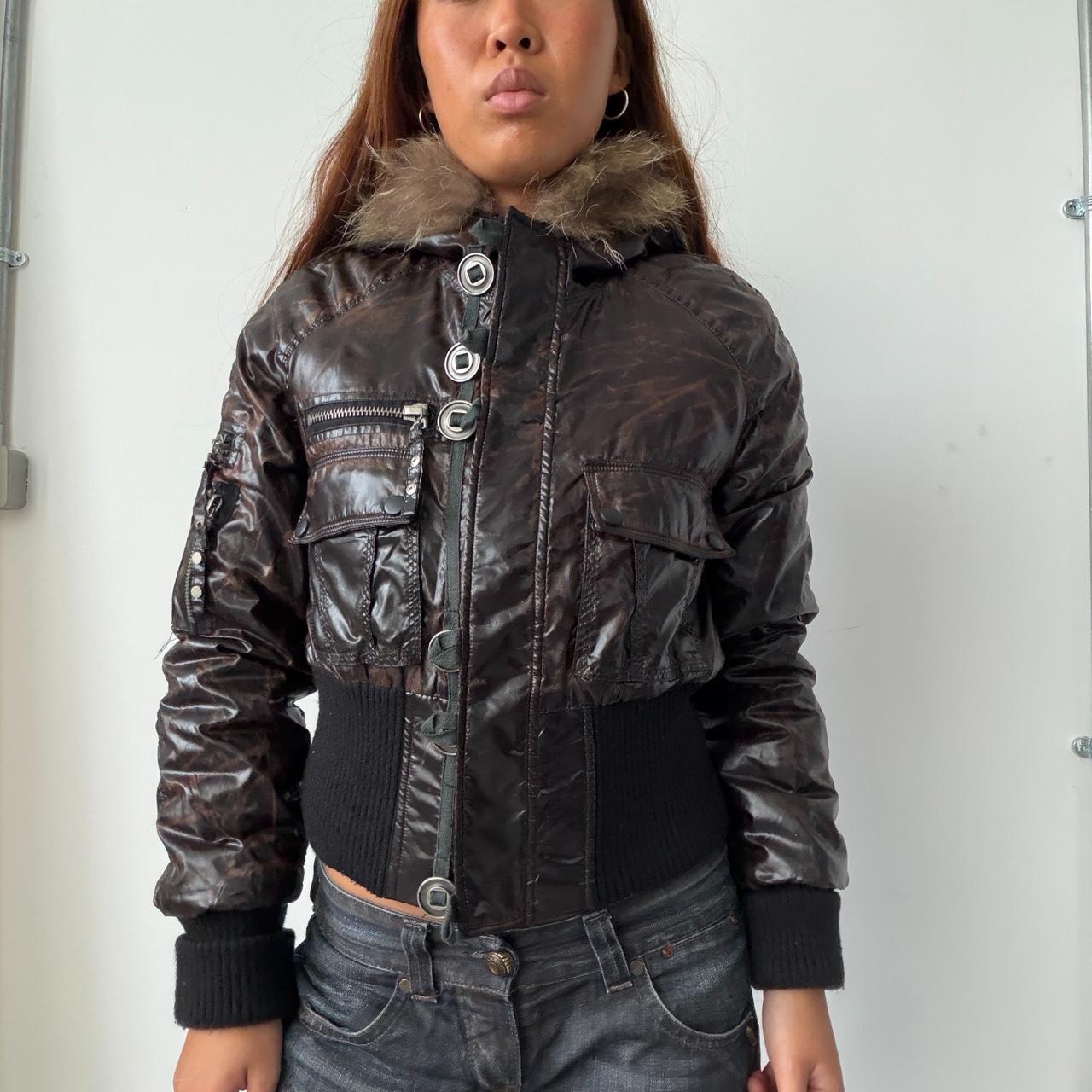 Vintage Brown Hooded Bomber Jacket