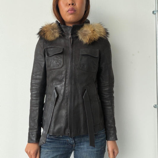 Vintage Black Hooded Leather Jacket