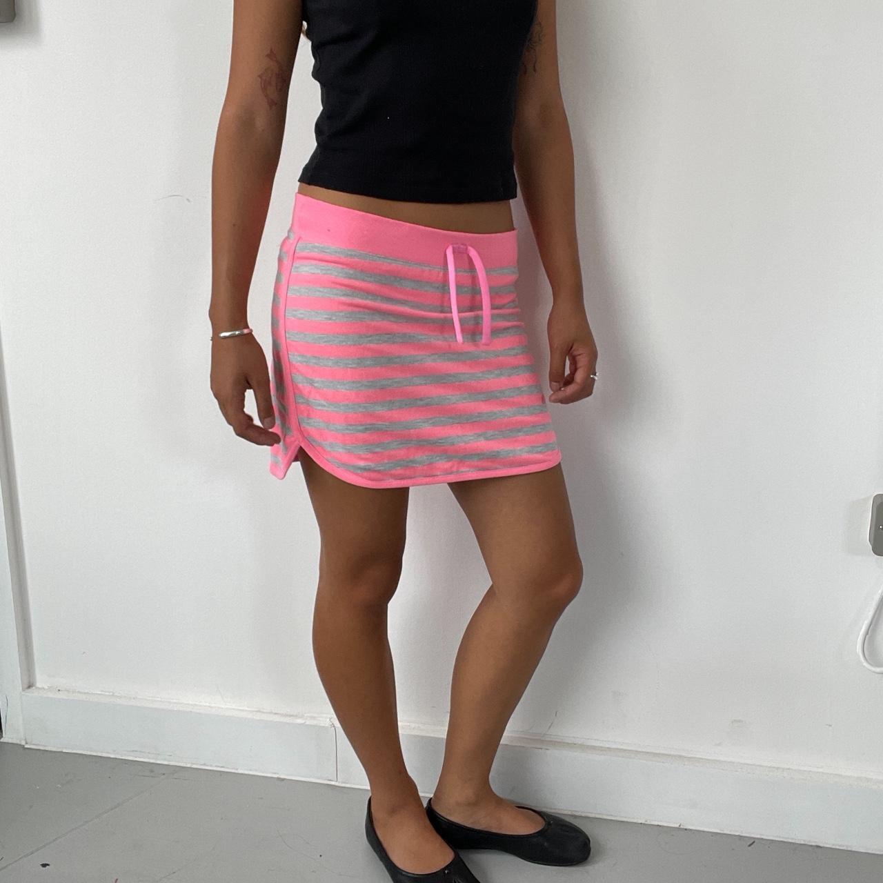 Vintage Neon Pink and Grey Striped Mini Skirt