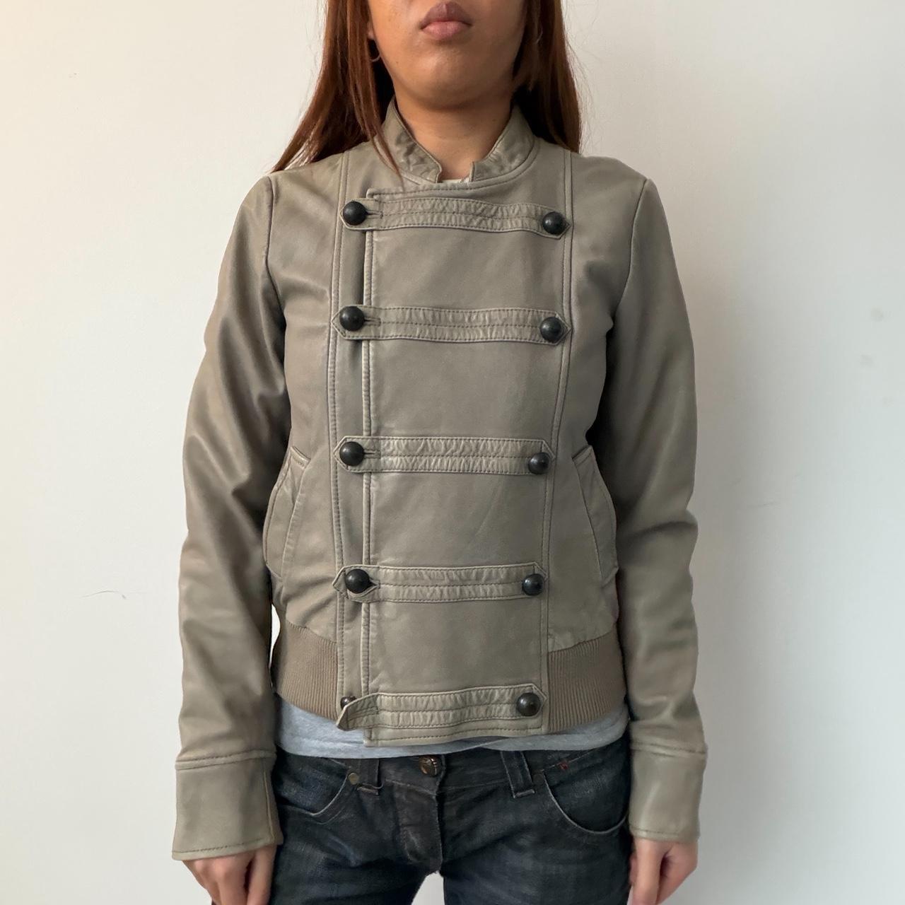 Vintage Grey Comptoir Des Cotonniers Military Leather Jacket