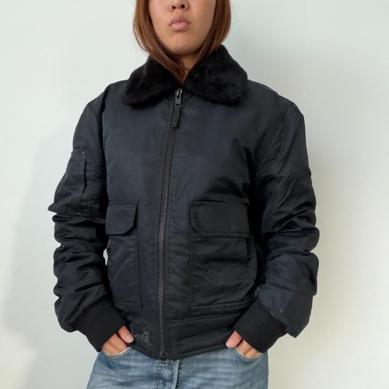 Vintage Black Collared Bomber Jacket