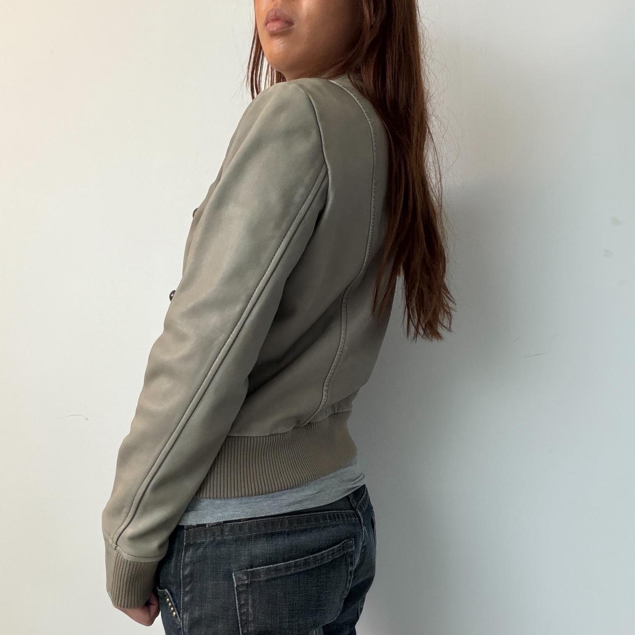 Vintage Grey Comptoir Des Cotonniers Military Leather Jacket